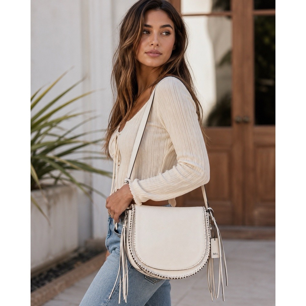 Coach 1941 Whiplash Saddle Bag Chalk Pebbled Leather Fringe Crossbody Rare NWT